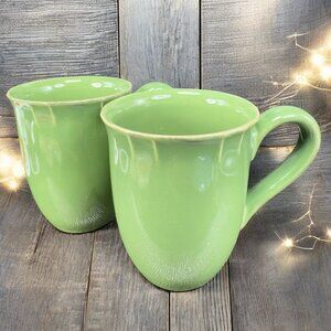 Pierre Deux Ceramic Coffee Mug Cup Set 2 Green Glaze Mugs Cups France Vintage